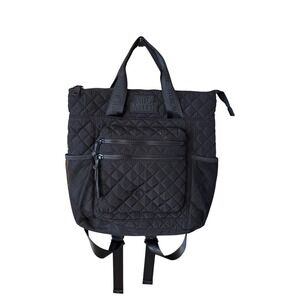 Steve Madden Black Quilted Nylon Convertible Backpack Tote Bag Handbag